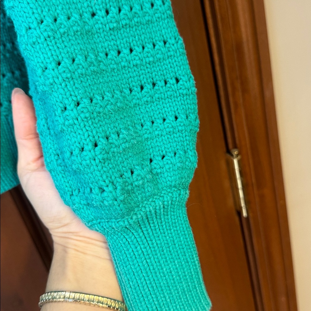J Crew Balloon Sleeve Pointelle Patina Green Crewneck women’s size XS - Picture 3 of 6